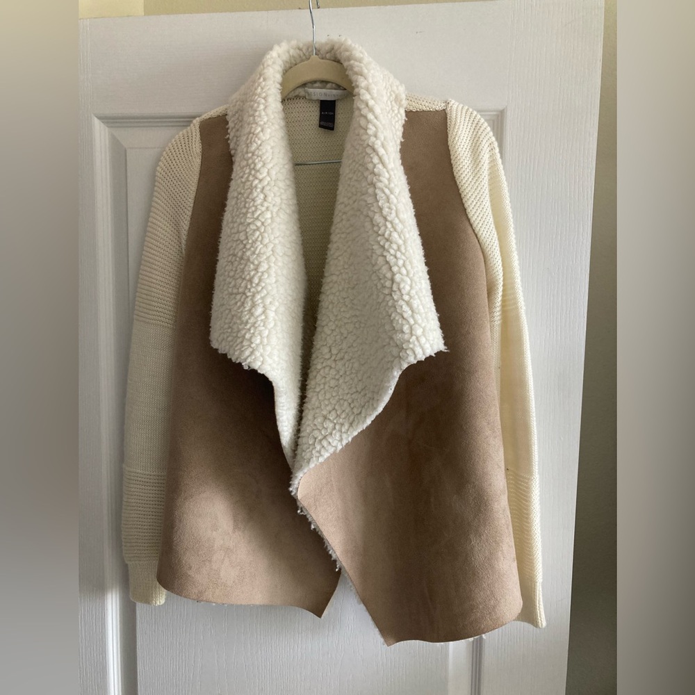 A PEA IN THE POD Faux Suede Drape Front jacket